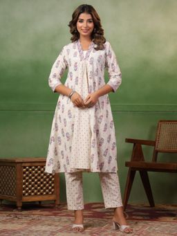 SPAN - Off -White A-Line Printed Kurta & Pant