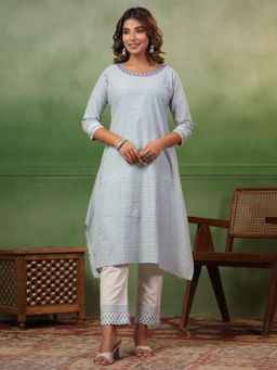SPAN - Blue A-Line Printed Kurta & Pant