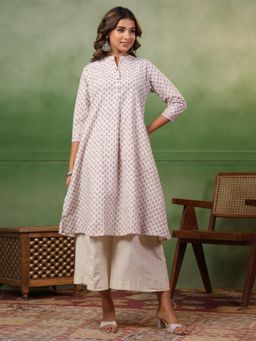 SPAN - White A-Line Printed Kurta with Palazzo