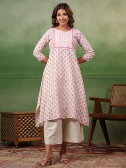 SPAN - Pink A-Line Printed Kurta With Palazzo