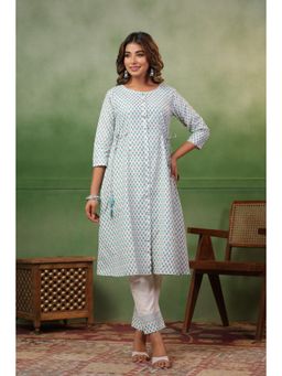 SPAN - Blue A-Line Printed Kurta with Pant