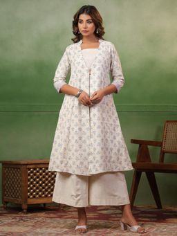 SPAN - White A-Line Printed Kurta with Palazzo