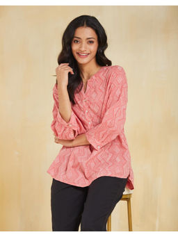 Fabindia - Pink Cotton Hand Block Printed Tunic