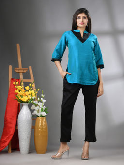 CHARUKRITI - Cobalt Blue and Black Bangalore Silk Shirt