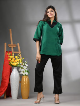 CHARUKRITI - Green and Black Bangalore Silk Shirt