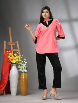 CHARUKRITI - Peach and Black Bangalore Silk Shirt