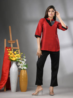 CHARUKRITI - Red and Black Bangalore Silk Shirt