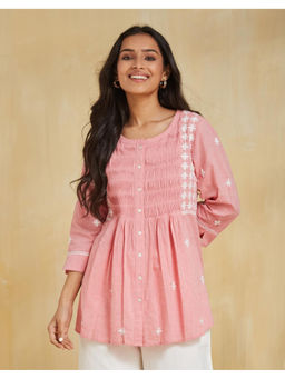 Fabindia - Pink Cotton Chikankari Tunic