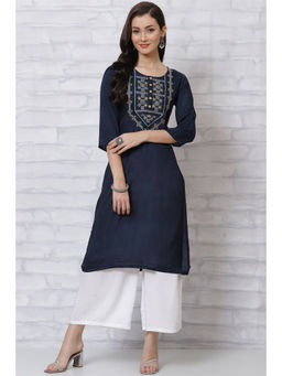 Rangriti - Women Navy Blue Straight Indie Kurta