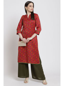 Rangriti - Women Red Poly Cotton Straight Kurta