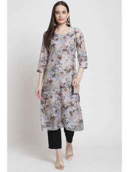 Rangriti - Women Grey Art Silk Straight Kurta