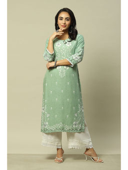 Rangriti - Women Green Liva Straight Printed Kurta
