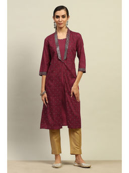 Rangriti - Women Red Rayon Slub Printed Straight Kurta