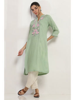 Rangriti - Women Sage Green Viscose Rayon Straight Kurta