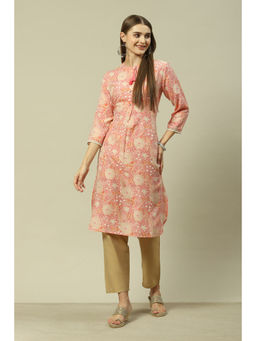 Rangriti - Women Peach Viscose Straight Printed Kurta