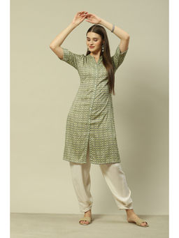 Rangriti - Women Green Liva Blend Straight Printed Kurta