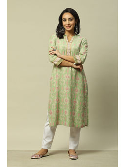 Rangriti - Women Green Liva Straight Printed Kurta