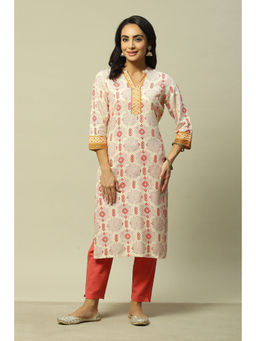 Rangriti - Women Off White Liva Straight Printed Kurta