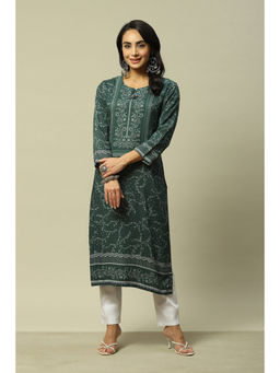 Rangriti - Women Green Liva Straight Printed Kurta
