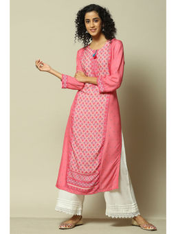 Rangriti - Women Pink Liva Straight Printed Kurta