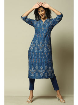 Rangriti - Women Indigo Liva Straight Printed Kurta