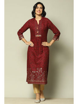 Rangriti - Women Red Rayon Printed Straight Kurta
