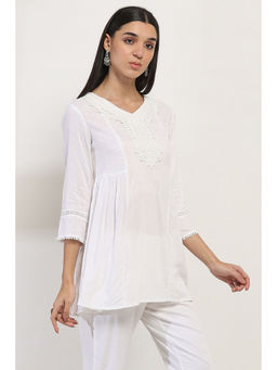 Rangriti - Women White Viscose Rayon Flared Kurti