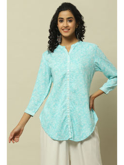 Rangriti - Women Aqua Floral Printed Straight Indie Kurti