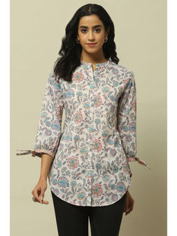 Rangriti - Women Light Pink Cambric Floral Printed Straight Kurti