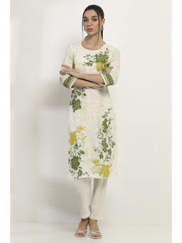 Rangriti - Women Green Cotton Straight Kurta