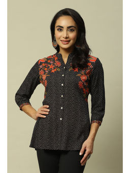 Rangriti - Women Black Liva Straight Printed Kurti