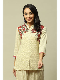 Rangriti - Women Ecru Liva Straight Printed Kurti