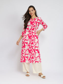 Pink Fort - Cotton Multi Color Floral Straight Kurta