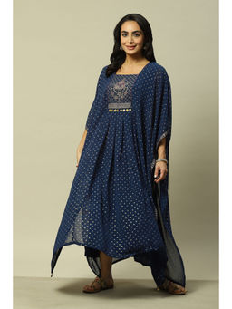 Rangriti - Women Navy Blue Polyester Straight Printed Kaftan
