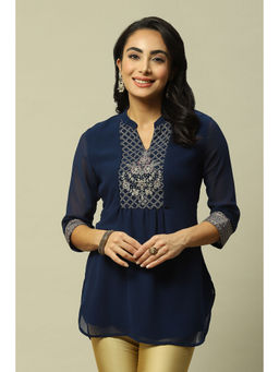 Rangriti - Women Indigo Viscose Straight Printed Kurti