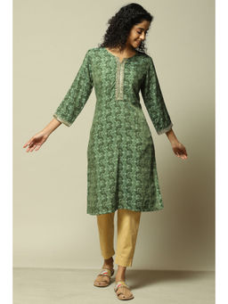 Rangriti - Women Green Liva Straight Printed Kurta