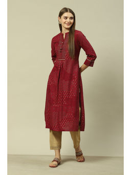 Rangriti - Women Red Liva Straight Printed Kurta