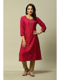 Rangriti - Women Pink Liva Straight Printed Kurta