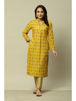 Rangriti - Women Lime Green Liva Straight Printed Kurta