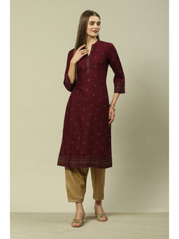 Rangriti - Women Purple Liva Straight Printed Kurta
