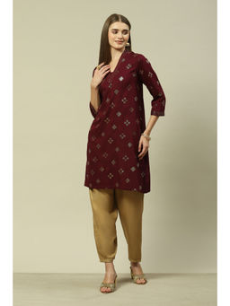 Rangriti - Women Purple Liva Straight Printed Kurta