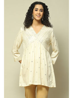 Rangriti - Women Off White Viscose Tiered Printed Kurti