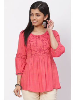 Rangriti - Women Coral Yarn Dyed Short Kurti