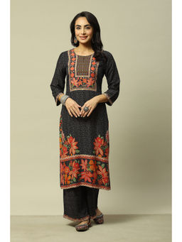 Rangriti - Women Black Liva Straight Printed Kurta