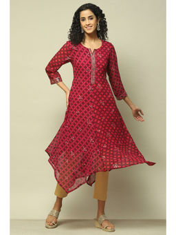 Rangriti - Women Wine Polyester Straight Printed Kurta