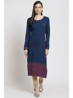 Rangriti - Women Teal Blue Acrylic Straight Kurta