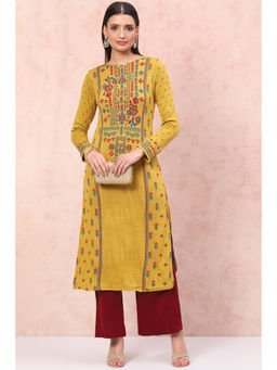 Rangriti - Women Mustard Acrylic Straight Kurta