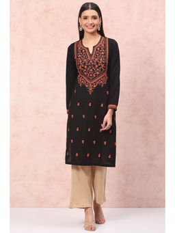 Rangriti - Women Black Acrylic Straight Kurta