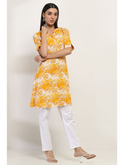 Rangriti - Women Yellow Viscose Rayon Straight Kurta