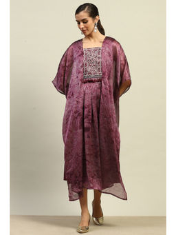 Rangriti - Women Purple Poly Georgette Printed Kaftan Dress
